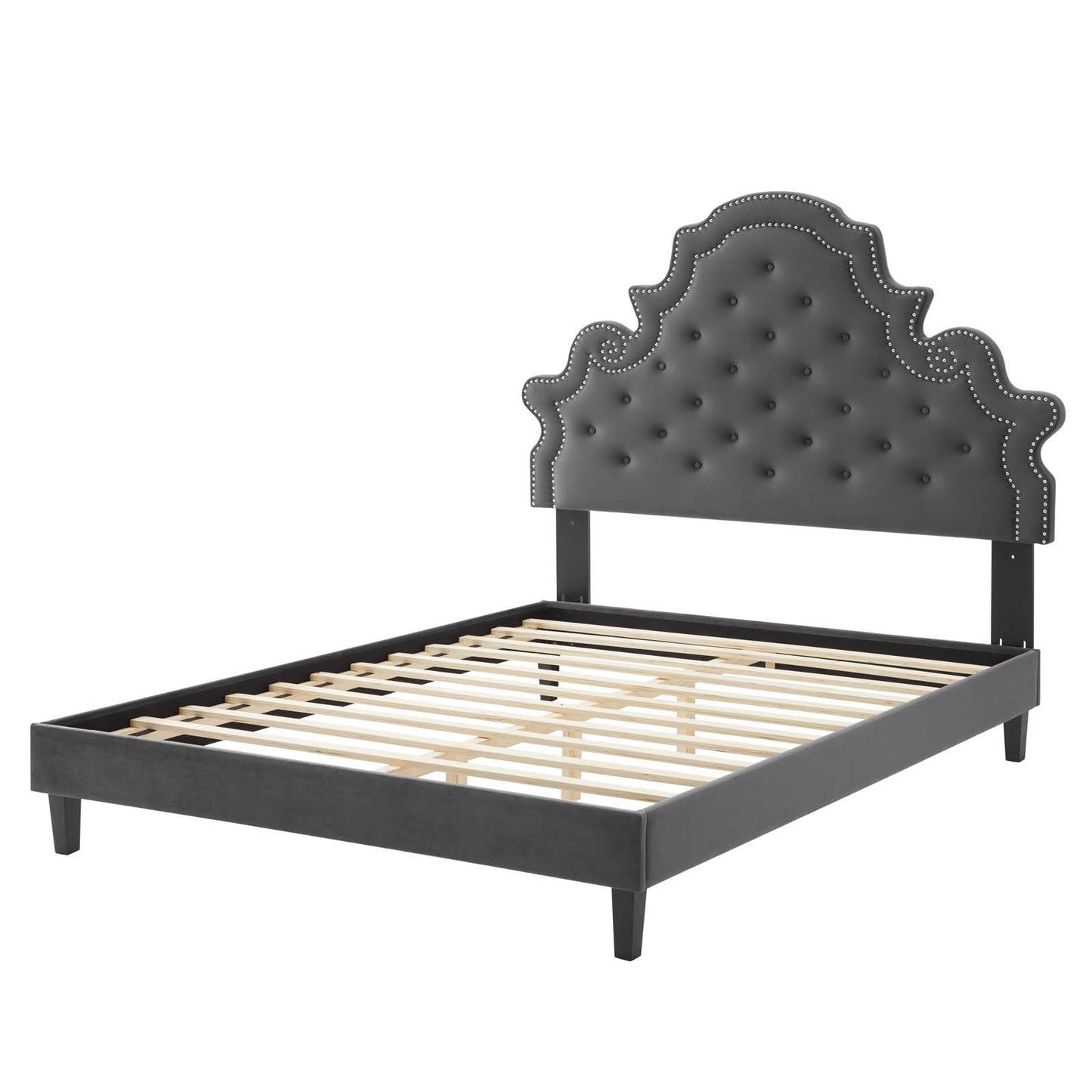 Gwyneth Tufted Performance Velvet King Platform Bed, Velvet, Dark Grey Gray, 22762