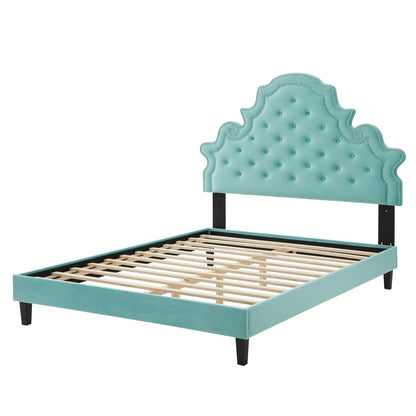Gwyneth Tufted Performance Velvet King Platform Bed, Velvet, Blue, 22765