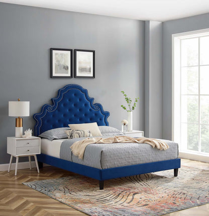 Gwyneth Tufted Performance Velvet King Platform Bed, Velvet, Blue Navy, 22766