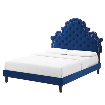 Gwyneth Tufted Performance Velvet King Platform Bed, Velvet, Blue Navy, 22766