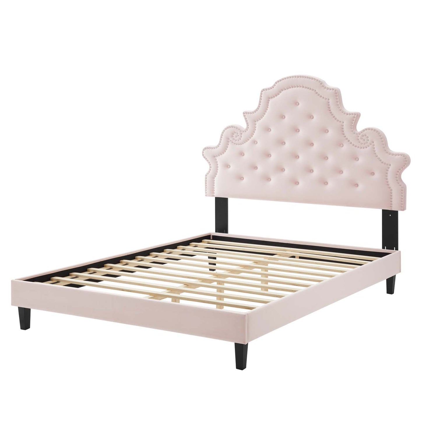 Gwyneth Tufted Performance Velvet King Platform Bed, Velvet, Pink, 22767