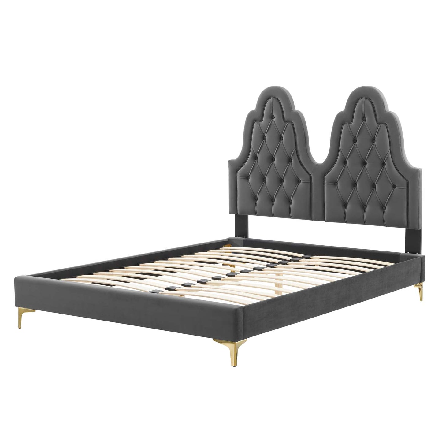 Alexandria Tufted Performance Velvet Queen Platform Bed, Velvet, Dark Grey Gray, 22770