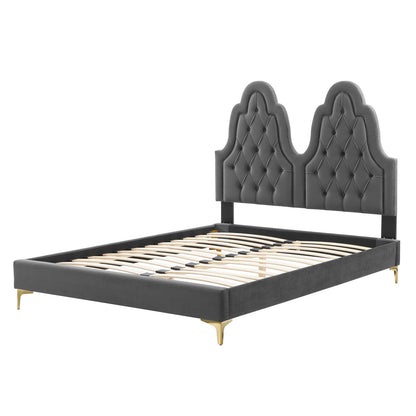 Alexandria Tufted Performance Velvet Queen Platform Bed, Velvet, Dark Grey Gray, 22770