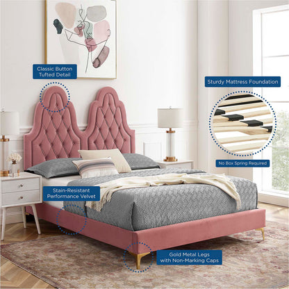 Alexandria Tufted Performance Velvet Queen Platform Bed, Velvet, Pink, 22771