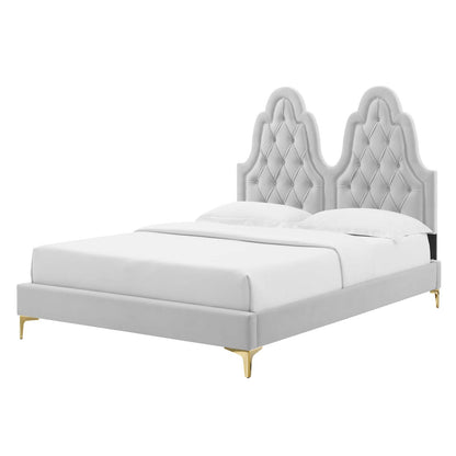 Alexandria Tufted Performance Velvet Queen Platform Bed, Velvet, Light Grey Gray, 22772