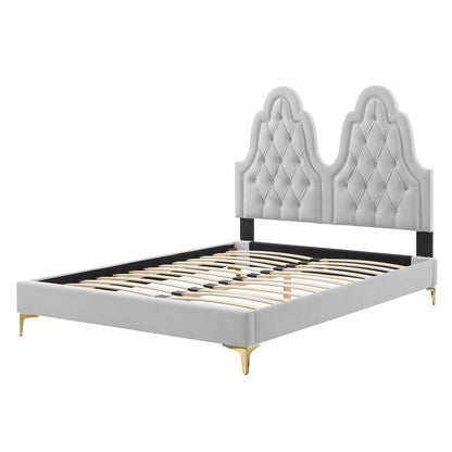 Alexandria Tufted Performance Velvet Queen Platform Bed, Velvet, Light Grey Gray, 22772