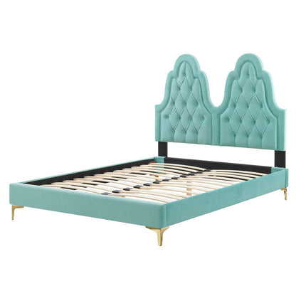 Alexandria Tufted Performance Velvet Queen Platform Bed, Velvet, Blue, 22773