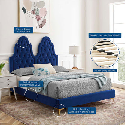 Alexandria Tufted Performance Velvet Queen Platform Bed, Velvet, Blue Navy, 22774