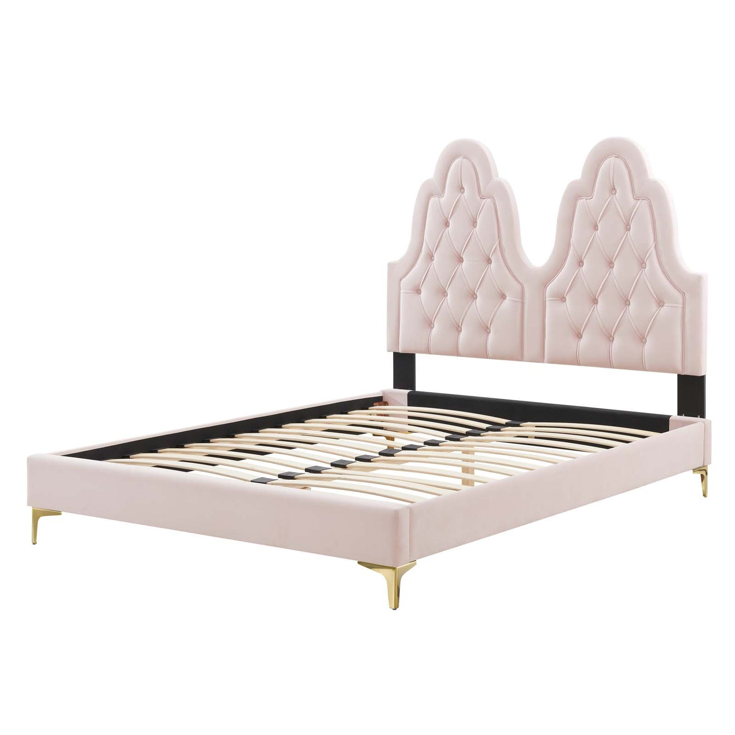 Alexandria Tufted Performance Velvet Queen Platform Bed, Velvet, Pink, 22775