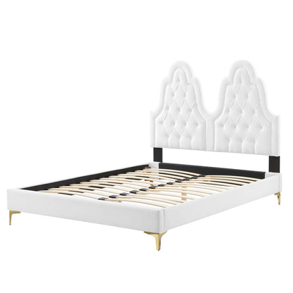 Alexandria Tufted Performance Velvet Queen Platform Bed, Velvet, White, 22777