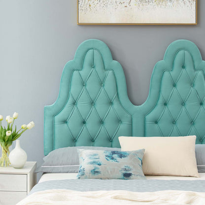 Alexandria Tufted Performance Velvet Queen Platform Bed, Velvet, Blue, 22781