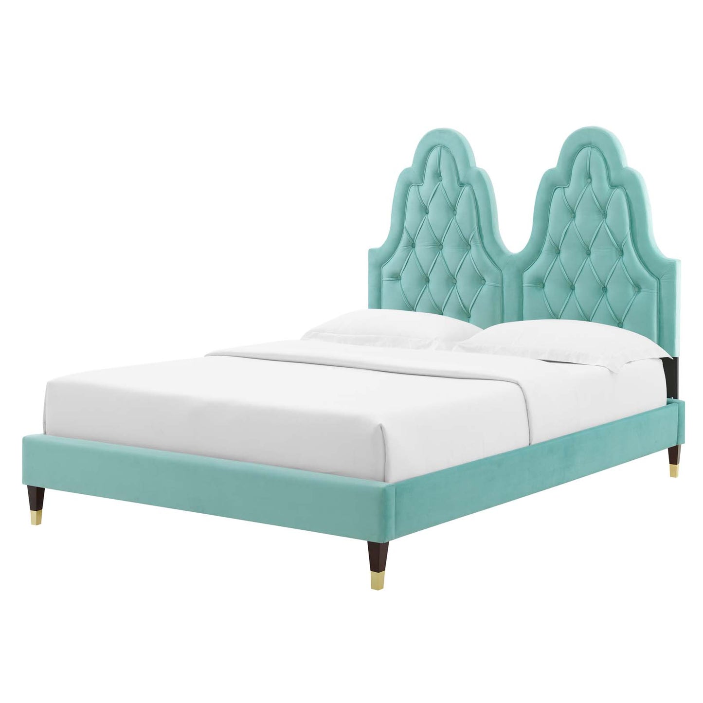 Alexandria Tufted Performance Velvet Queen Platform Bed, Velvet, Blue, 22781