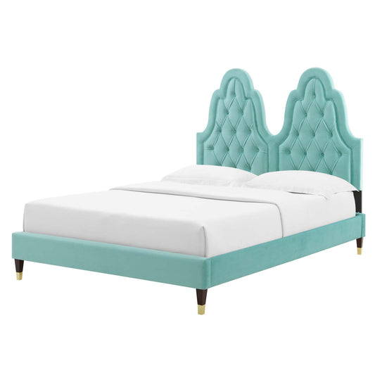 Alexandria Tufted Performance Velvet Queen Platform Bed, Velvet, Blue, 22781