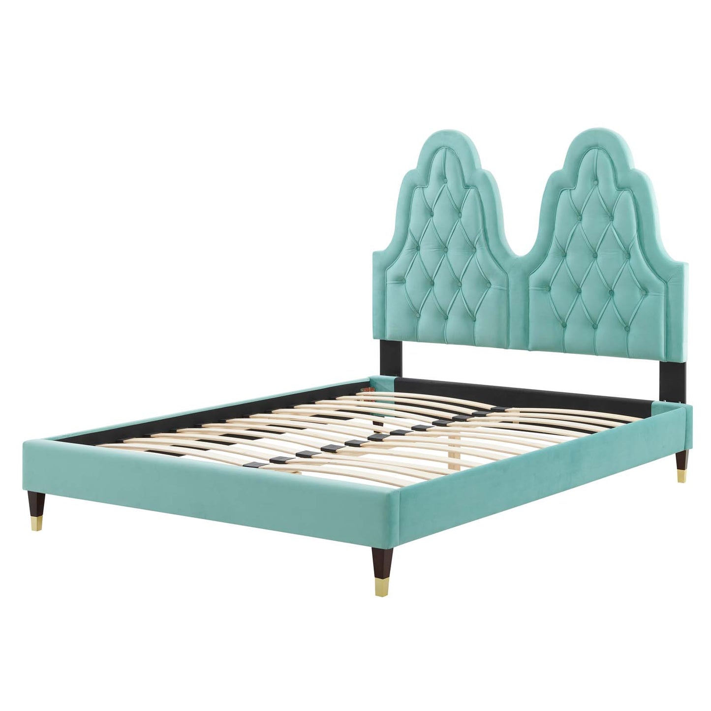 Alexandria Tufted Performance Velvet Queen Platform Bed, Velvet, Blue, 22781
