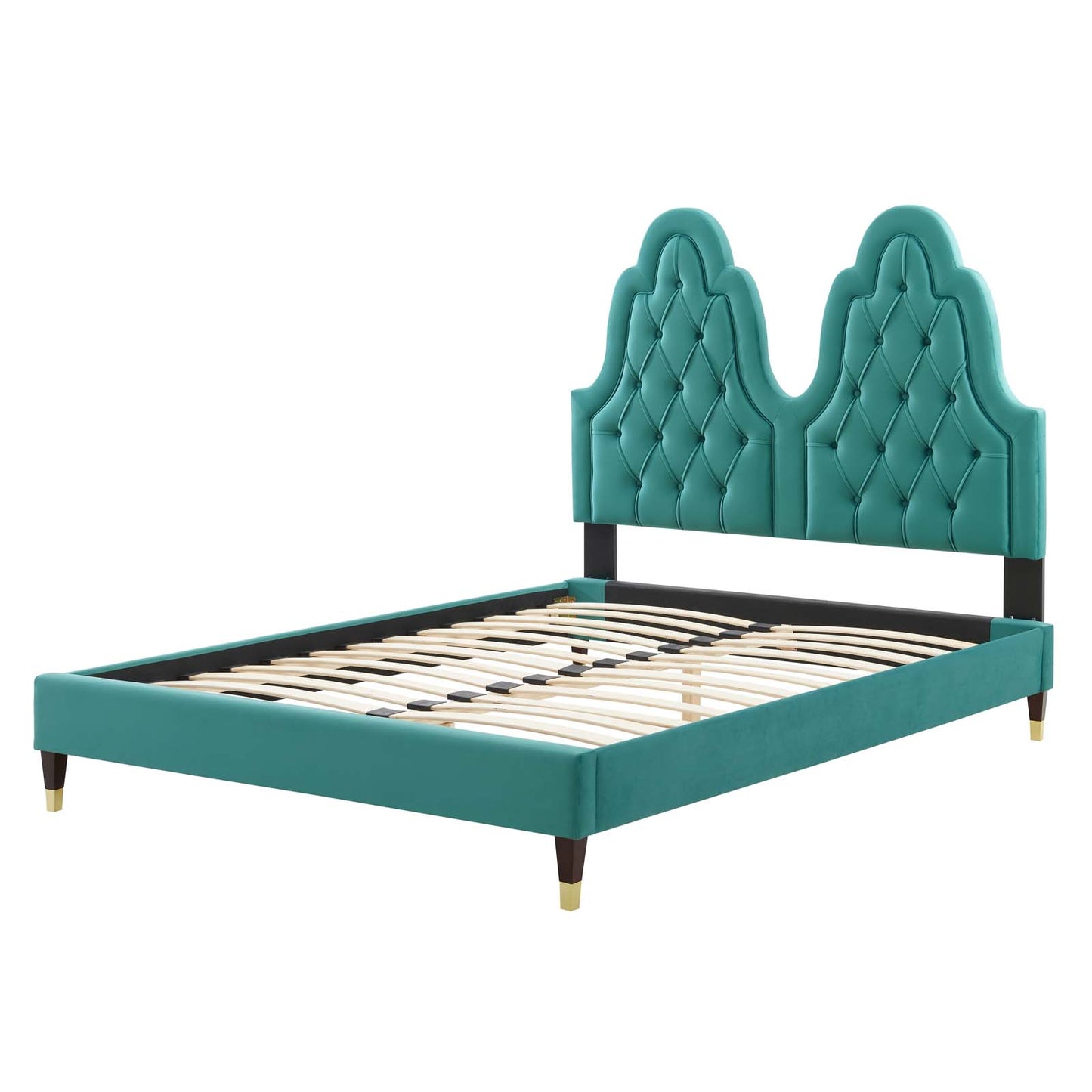 Alexandria Tufted Performance Velvet Queen Platform Bed, Velvet, Teal Blue, 22784