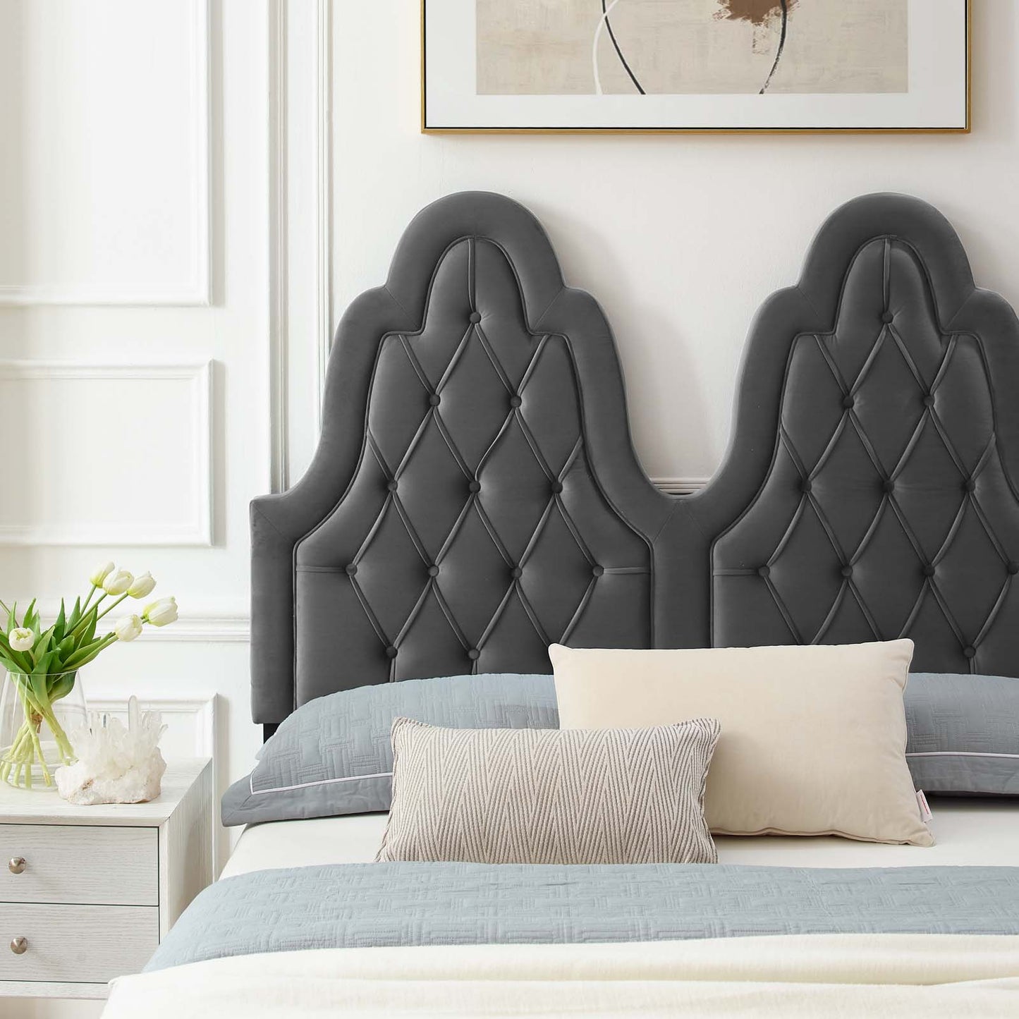 Alexandria Tufted Performance Velvet Queen Platform Bed, Velvet, Dark Grey Gray, 22786