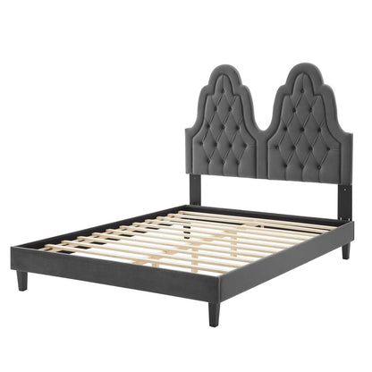 Alexandria Tufted Performance Velvet Queen Platform Bed, Velvet, Dark Grey Gray, 22786
