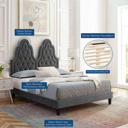 Alexandria Tufted Performance Velvet Queen Platform Bed, Velvet, Dark Grey Gray, 22786