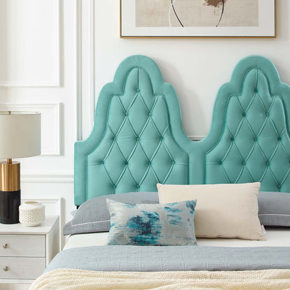 Alexandria Tufted Performance Velvet Queen Platform Bed, Velvet, Blue, 22789