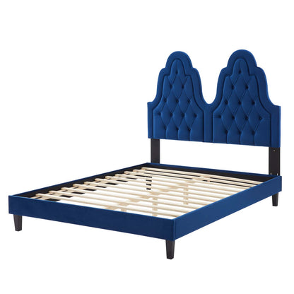 Alexandria Tufted Performance Velvet Queen Platform Bed, Velvet, Blue Navy, 22790