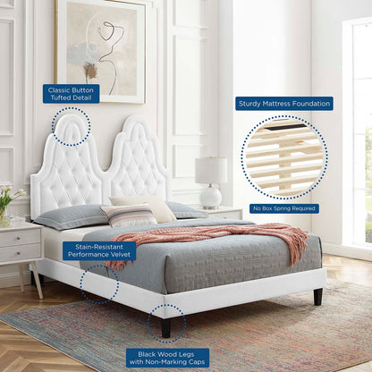 Alexandria Tufted Performance Velvet Queen Platform Bed, Velvet, White, 22793