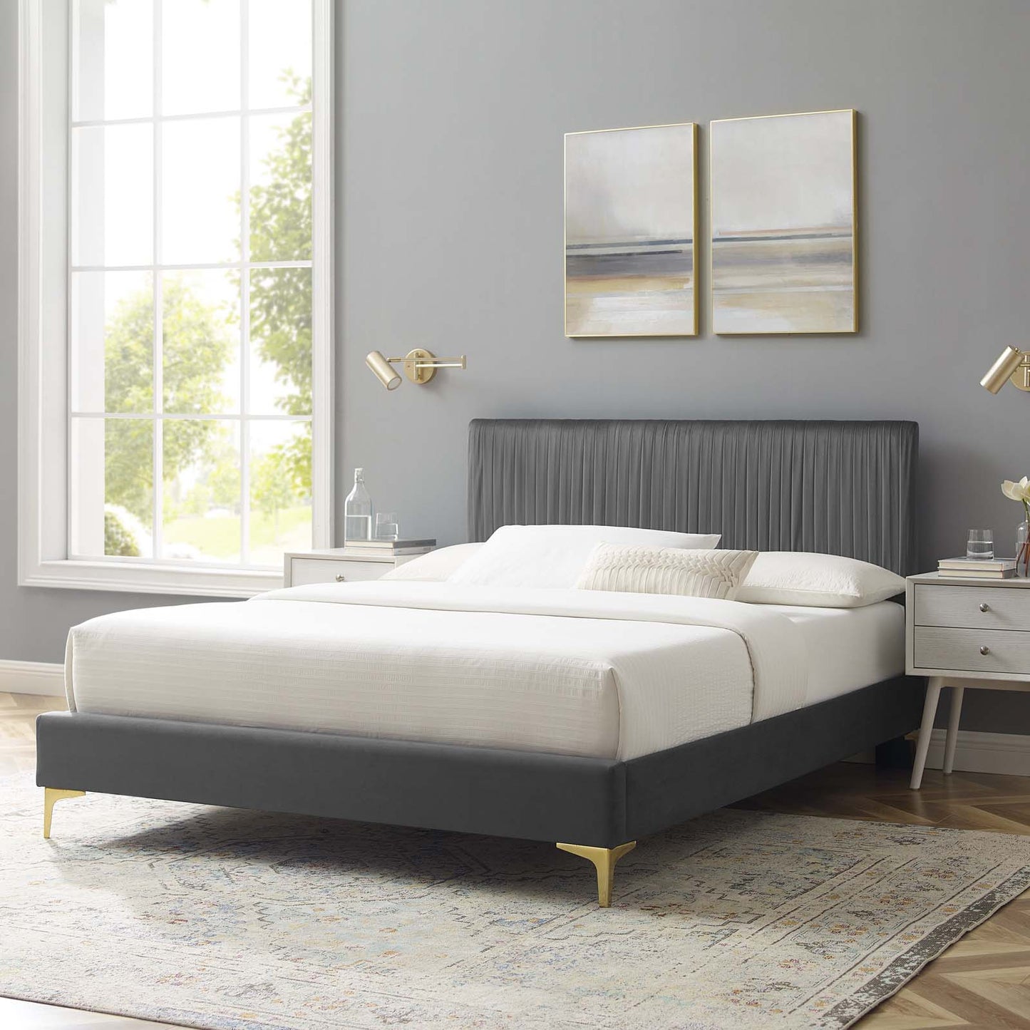 Peyton Performance Velvet Twin Platform Bed, Velvet, Dark Grey Gray, 23186