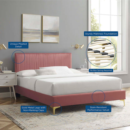 Peyton Performance Velvet Twin Platform Bed, Velvet, Pink, 23187