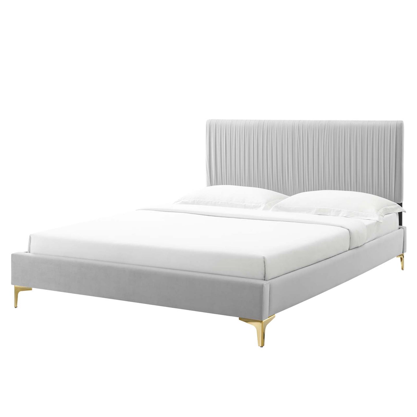 Peyton Performance Velvet Twin Platform Bed, Velvet, Light Grey Gray, 23188