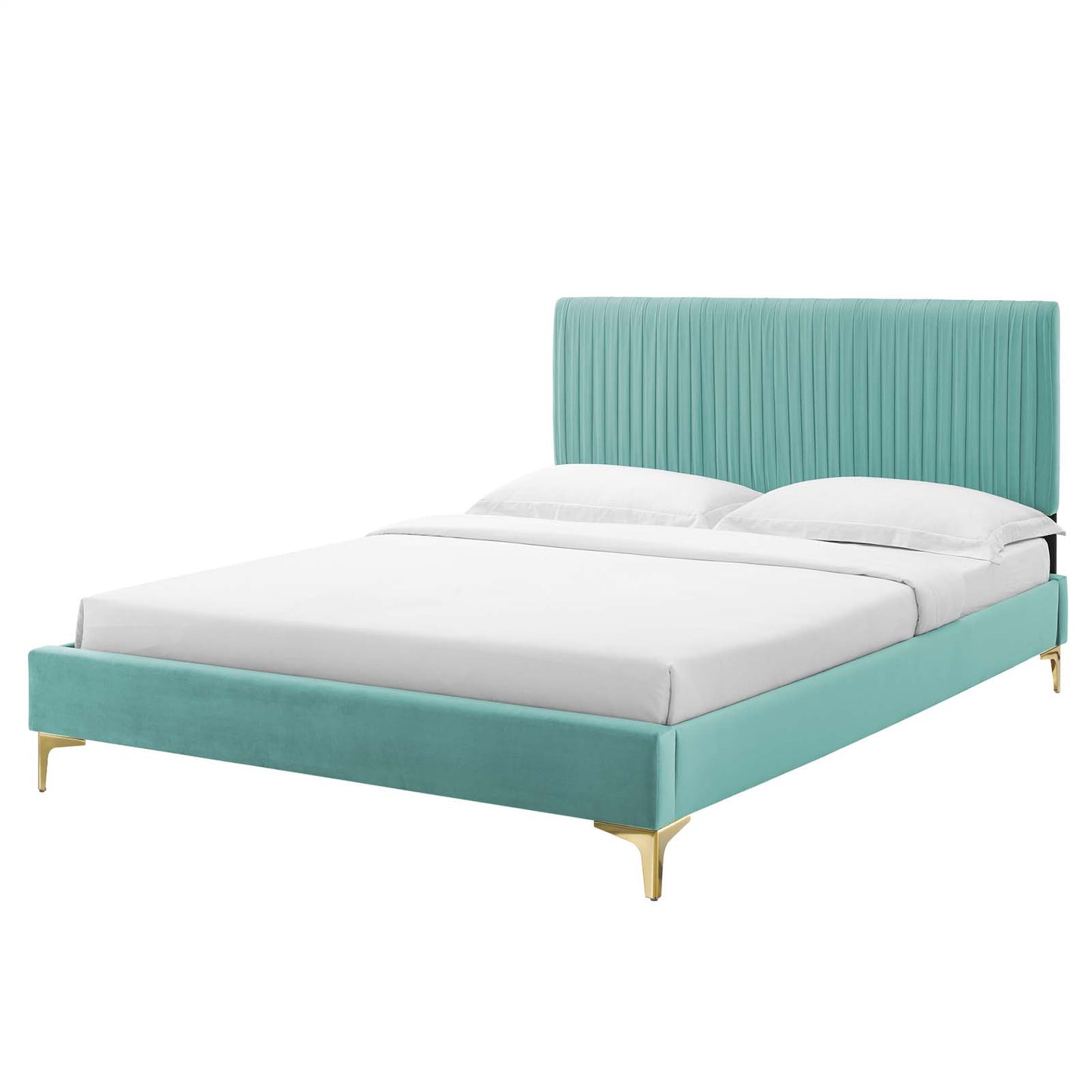 Peyton Performance Velvet Twin Platform Bed, Velvet, Blue, 23189