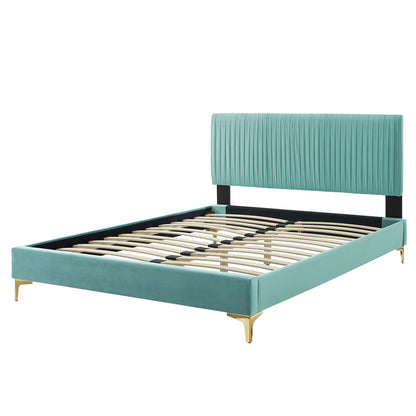 Peyton Performance Velvet Twin Platform Bed, Velvet, Blue, 23189