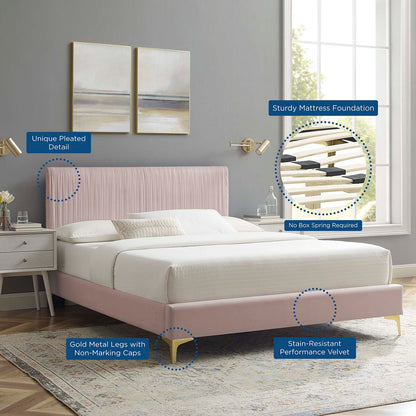 Peyton Performance Velvet Twin Platform Bed, Velvet, Pink, 23191