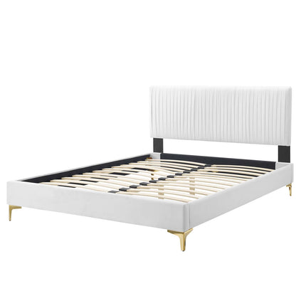Peyton Performance Velvet Twin Platform Bed, Velvet, White, 23193