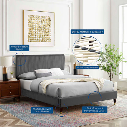Peyton Performance Velvet Twin Platform Bed, Velvet, Dark Grey Gray, 23194