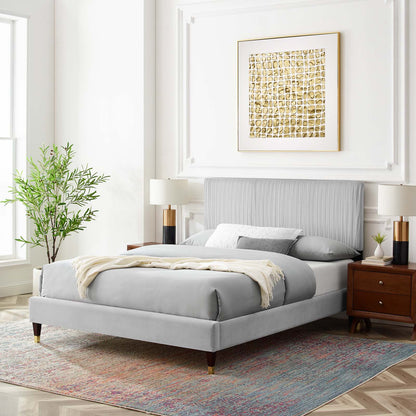 Peyton Performance Velvet Twin Platform Bed, Velvet, Light Grey Gray, 23196