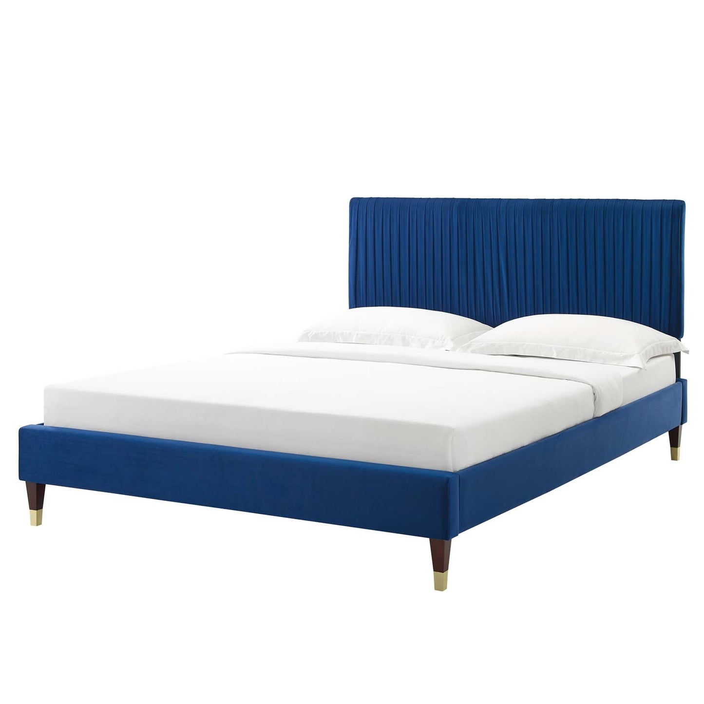 Peyton Performance Velvet Twin Platform Bed, Velvet, Blue Navy, 23198