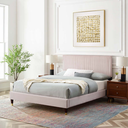 Peyton Performance Velvet Twin Platform Bed, Velvet, Pink, 23199