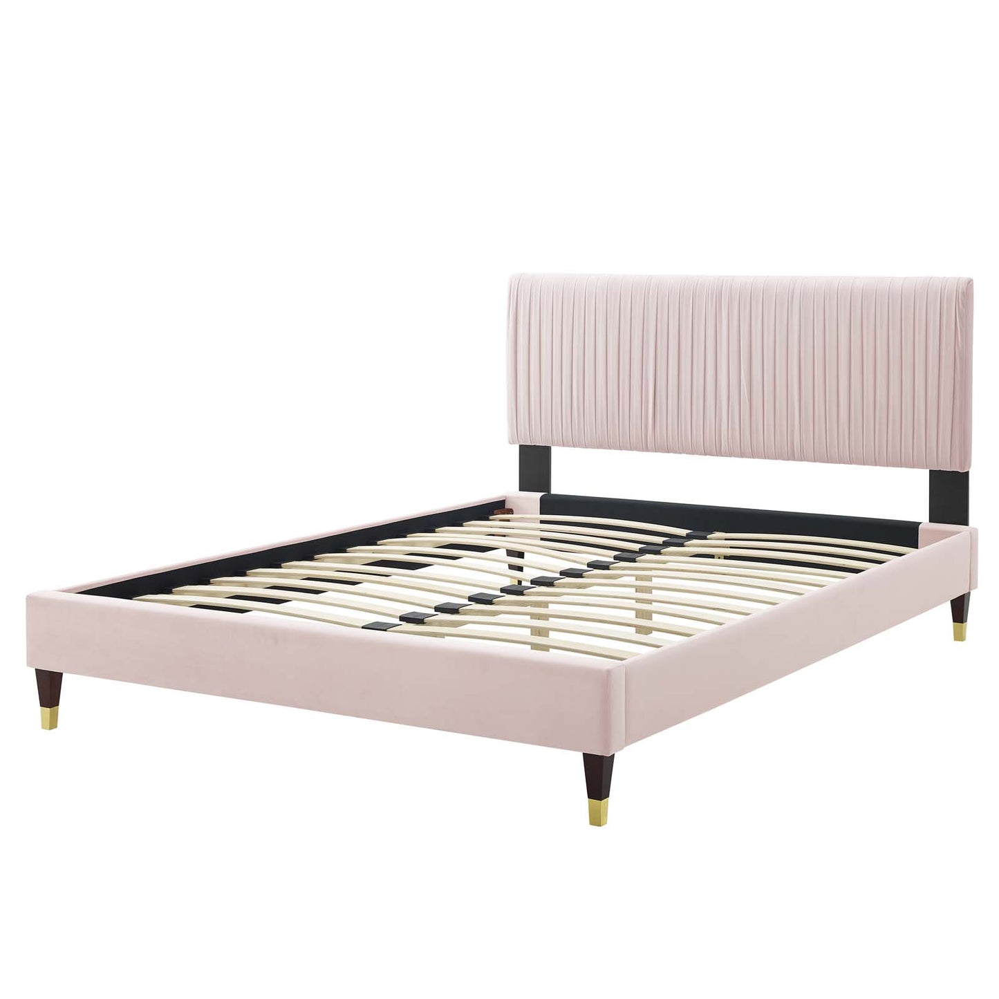 Peyton Performance Velvet Twin Platform Bed, Velvet, Pink, 23199