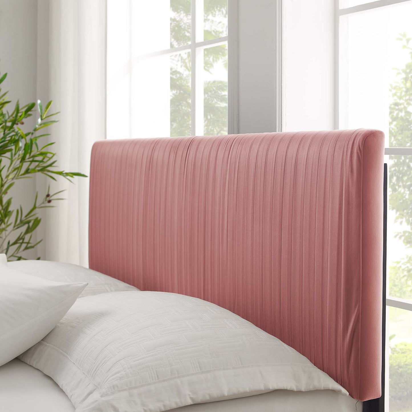 Peyton Performance Velvet Twin Platform Bed, Velvet, Pink, 23203