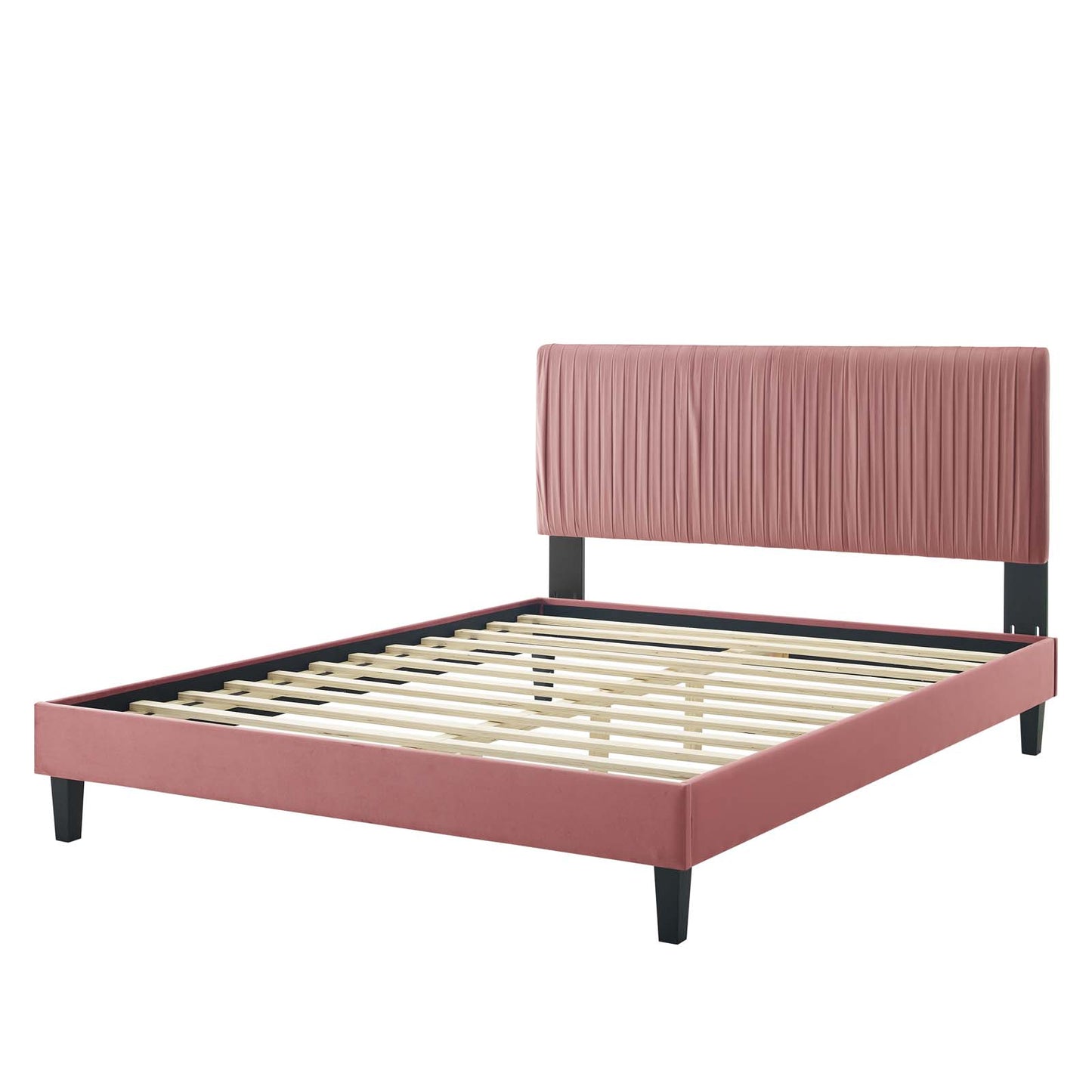 Peyton Performance Velvet Twin Platform Bed, Velvet, Pink, 23203