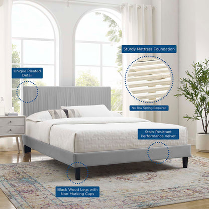 Peyton Performance Velvet Twin Platform Bed, Velvet, Light Grey Gray, 23204