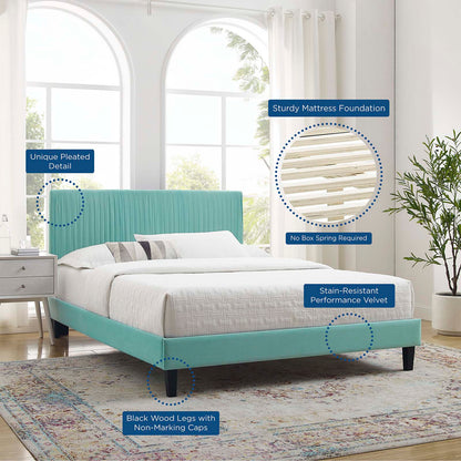 Peyton Performance Velvet Twin Platform Bed, Velvet, Blue, 23205