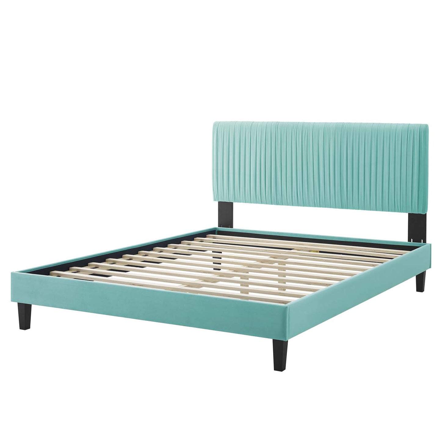 Peyton Performance Velvet Twin Platform Bed, Velvet, Blue, 23205