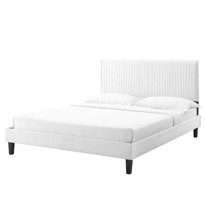 Peyton Performance Velvet Twin Platform Bed, Velvet, White, 23209