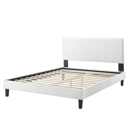 Peyton Performance Velvet Twin Platform Bed, Velvet, White, 23209