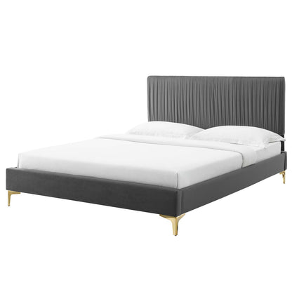 Peyton Performance Velvet Full Platform Bed, Velvet, Dark Grey Gray, 23210