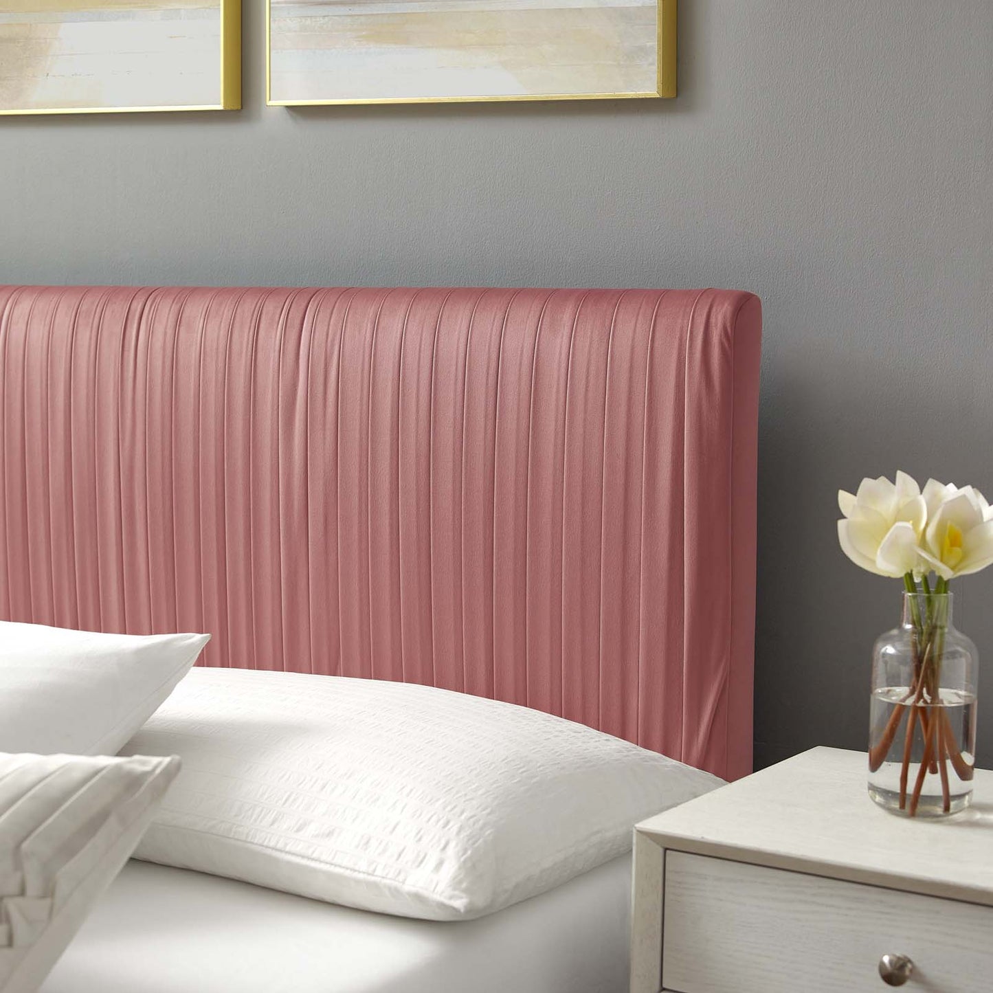 Peyton Performance Velvet Full Platform Bed, Velvet, Pink, 23211