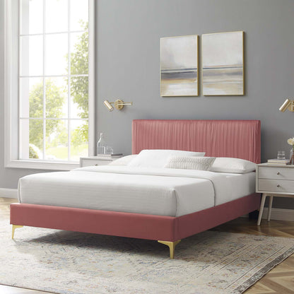 Peyton Performance Velvet Full Platform Bed, Velvet, Pink, 23211