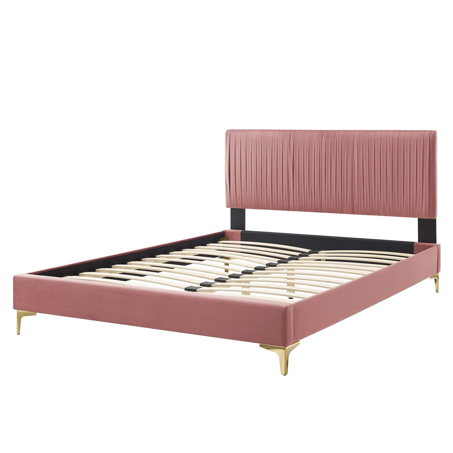Peyton Performance Velvet Full Platform Bed, Velvet, Pink, 23211