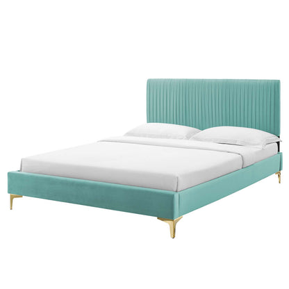 Peyton Performance Velvet Full Platform Bed, Velvet, Blue, 23213