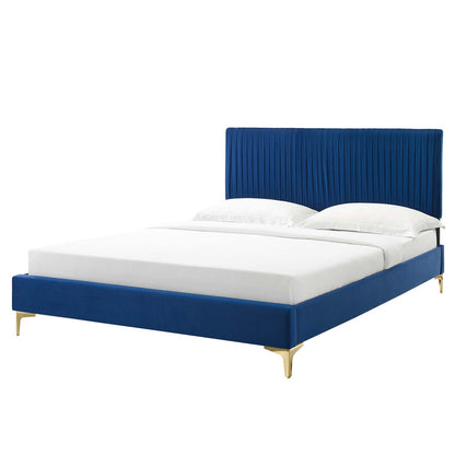 Peyton Performance Velvet Full Platform Bed, Velvet, Blue Navy, 23214